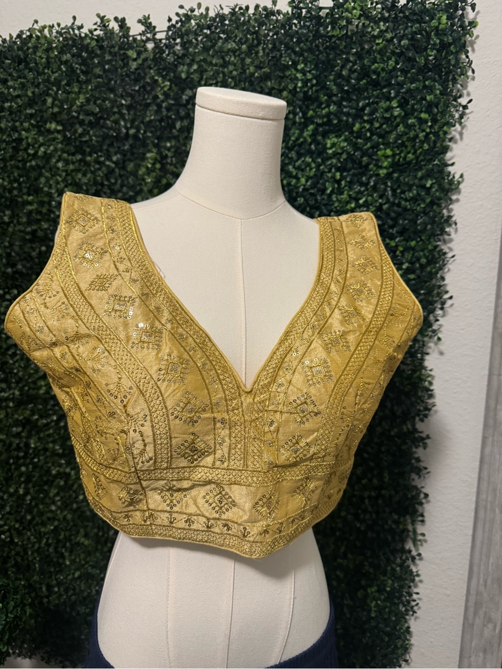 Gold Embroidered V-Neck Women's Top